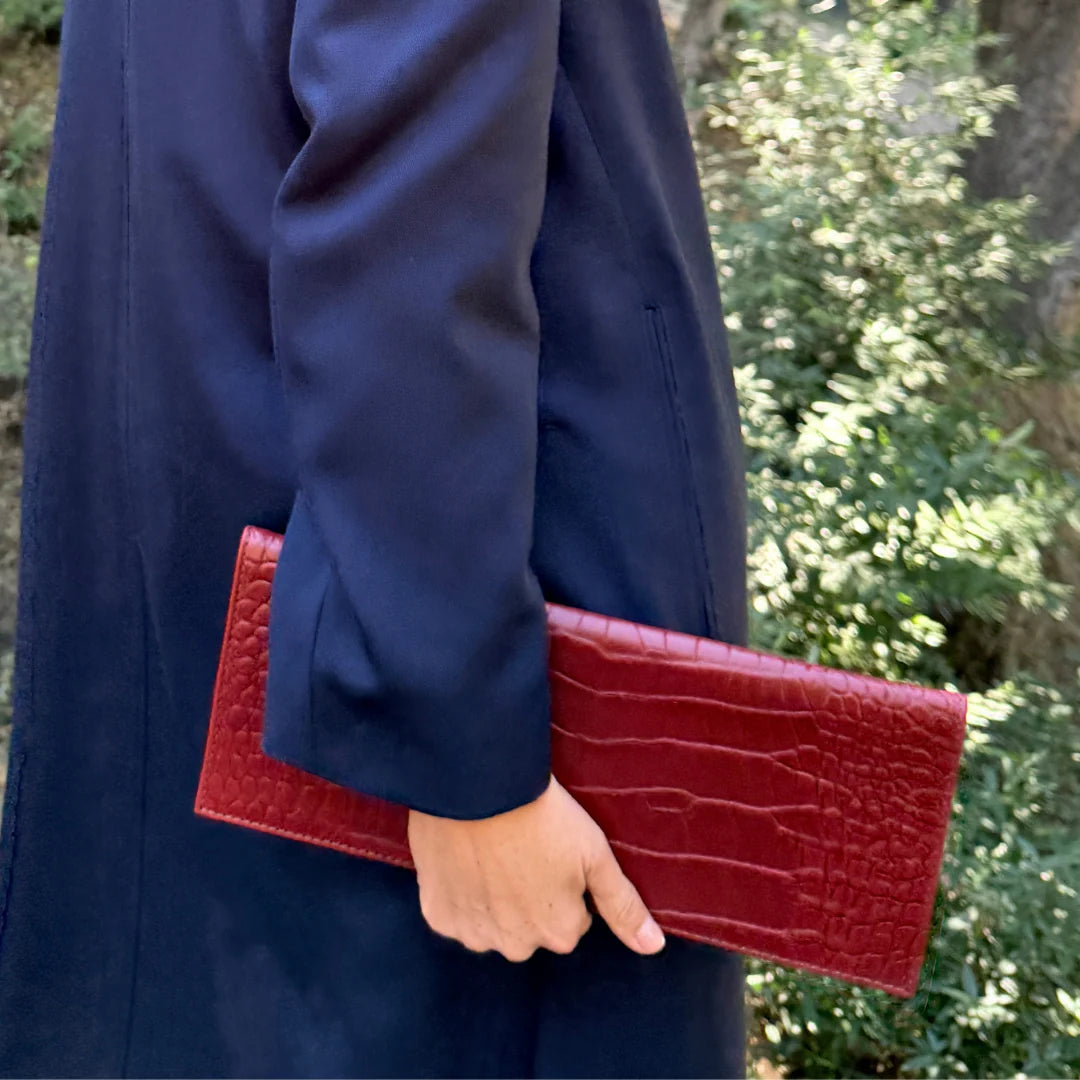 Crocodile Embossed Foldover Magnetic Clutch
