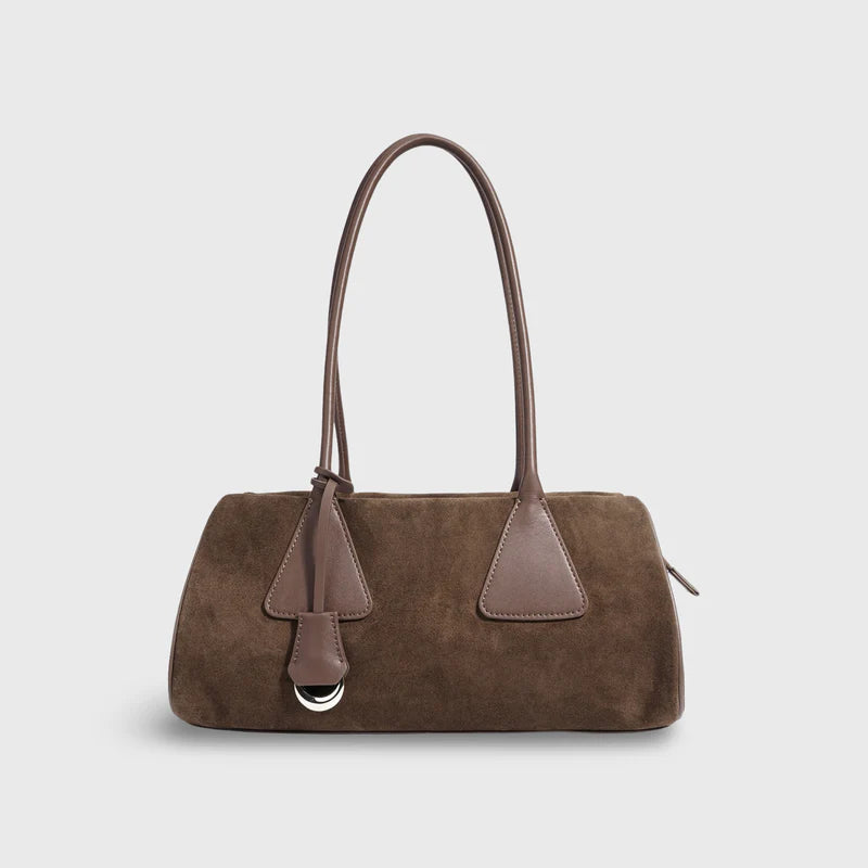 Suede Elongated Minimalist Shoulder Barrel Bag