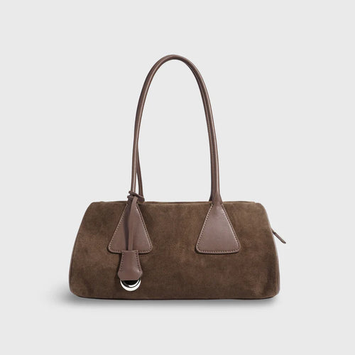 Suede Elongated Minimalist Shoulder Barrel Bag