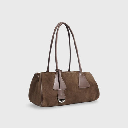 Suede Elongated Minimalist Shoulder Barrel Bag