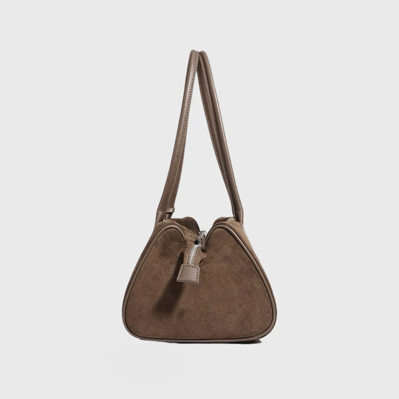 Suede Elongated Minimalist Shoulder Barrel Bag