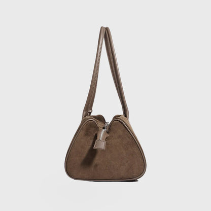 Suede Elongated Minimalist Shoulder Barrel Bag