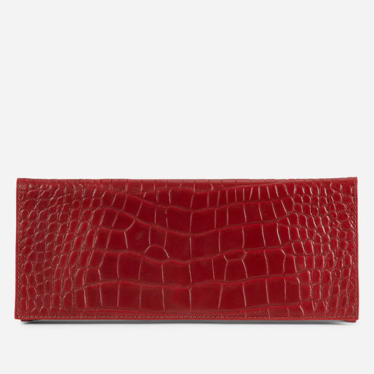 Crocodile Embossed Foldover Magnetic Clutch