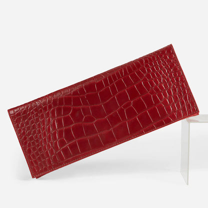 Crocodile Embossed Foldover Magnetic Clutch