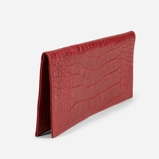 Crocodile Embossed Foldover Magnetic Clutch