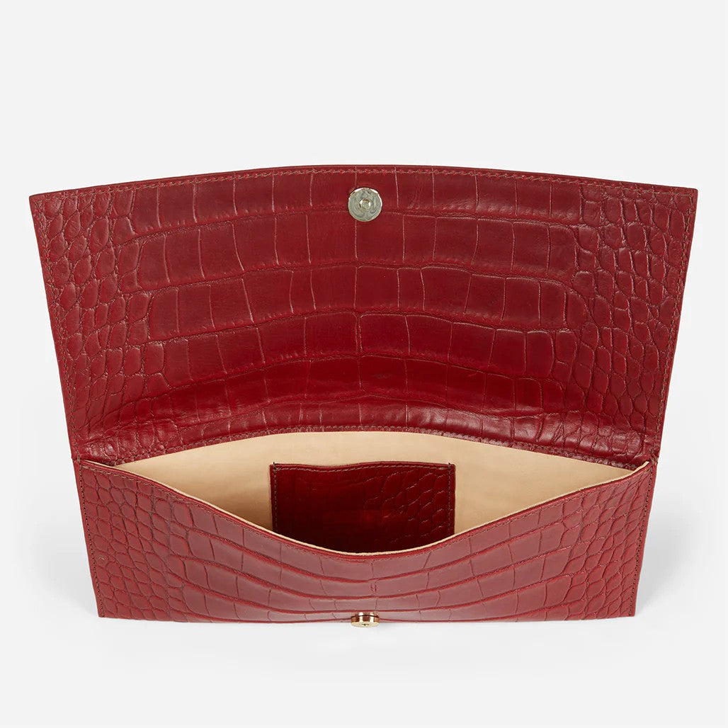 Crocodile Embossed Foldover Magnetic Clutch