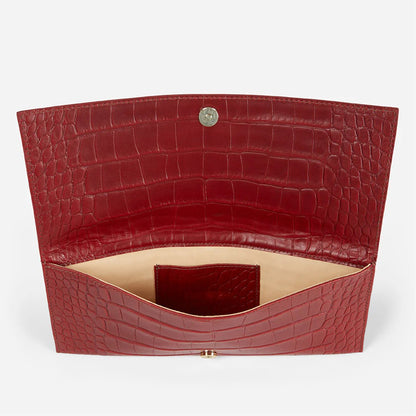 Crocodile Embossed Foldover Magnetic Clutch