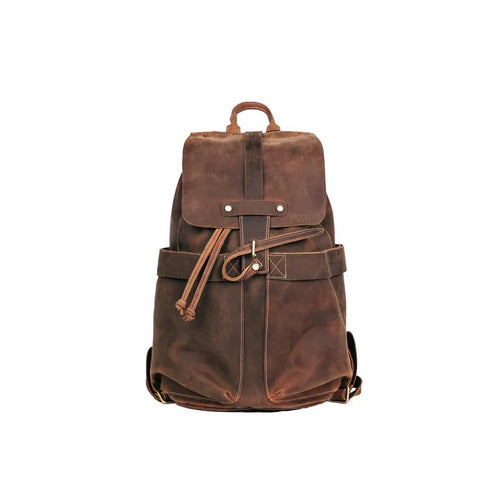 Vintage Drawstring Flap Full Grain Leather Backpack