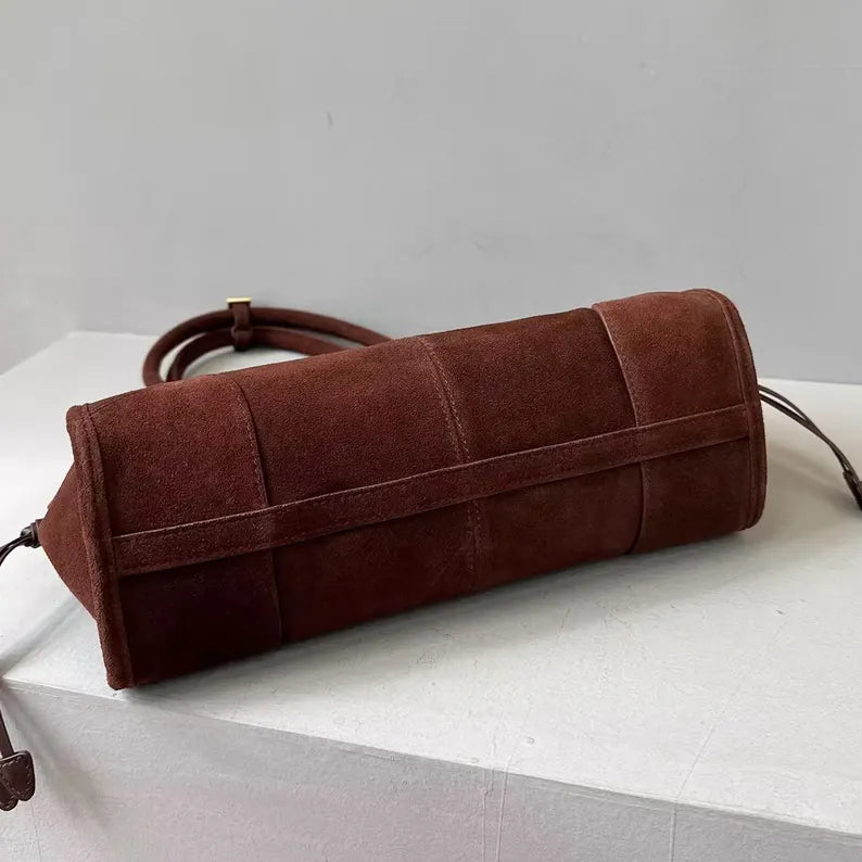 Adjustable Strap Suede Textured Barrel Shoulder Bag