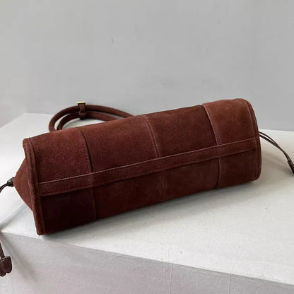 Adjustable Strap Suede Textured Barrel Shoulder Bag