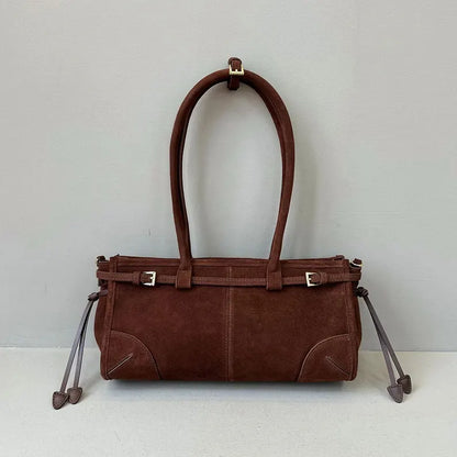 Adjustable Strap Suede Textured Barrel Shoulder Bag