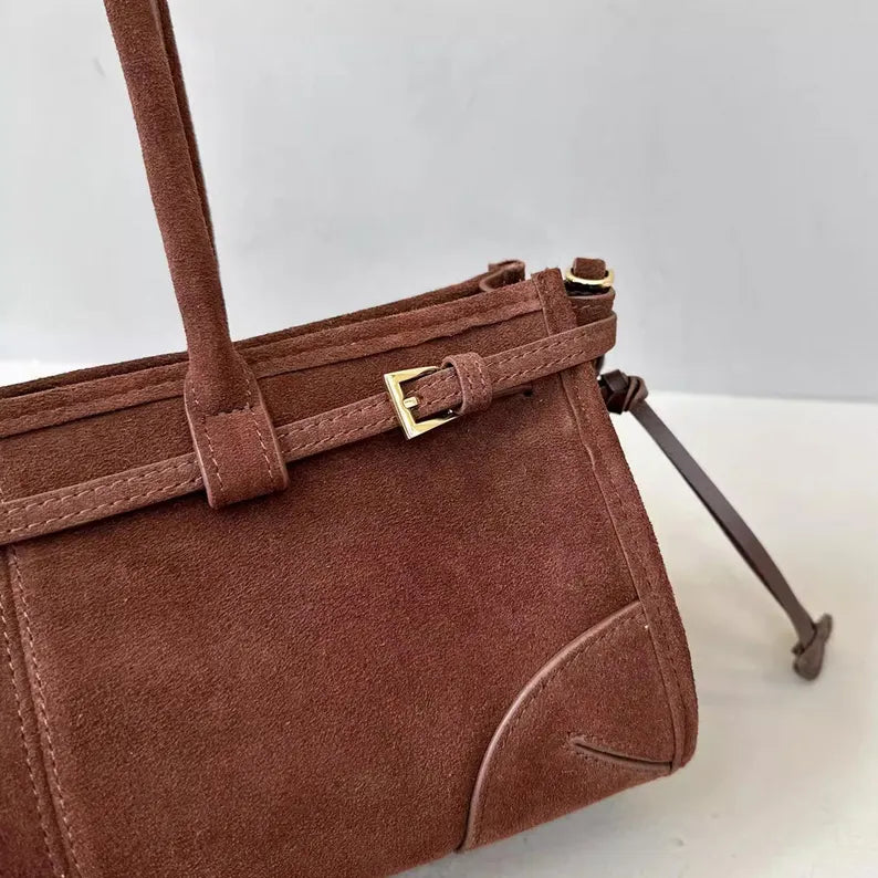 Adjustable Strap Suede Textured Barrel Shoulder Bag
