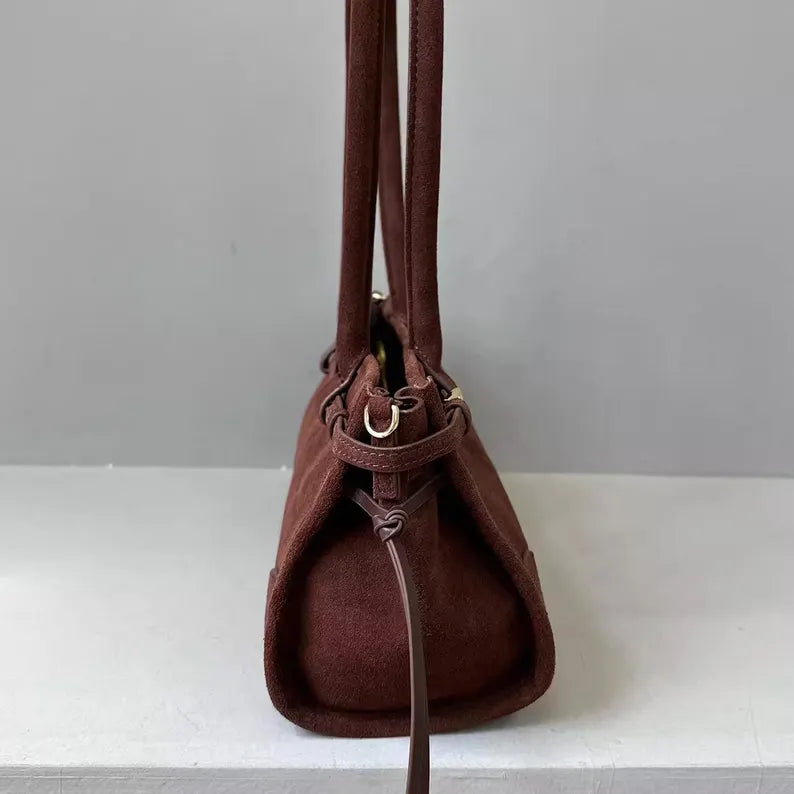 Adjustable Strap Suede Textured Barrel Shoulder Bag