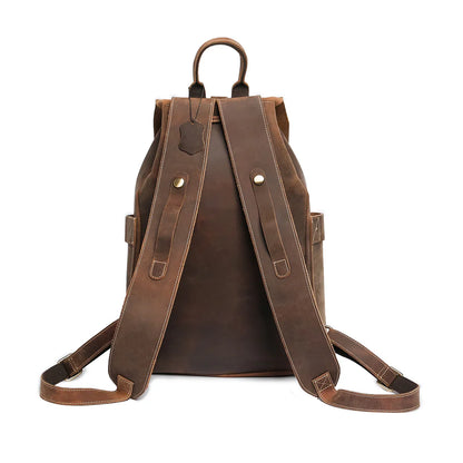 Vintage Drawstring Flap Full Grain Leather Backpack